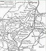 Carte présentant l'avancée allemande lors de la bataille de la Lys entre le 9 et le 15 avril 1918