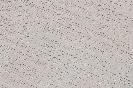 Detail of names inscribed on Vimy Ridge Canadian Memorial /