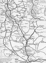 Carte de la Ligne Hindenburg, montrant la ligne de front avant et après le repli allemand de mars 1917
